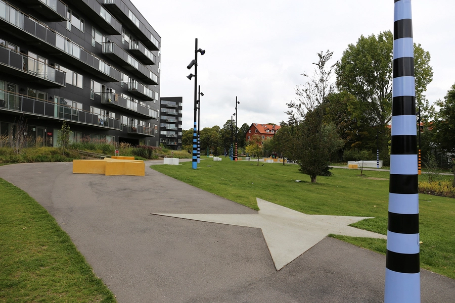 Kvarterpark Nord-Vest Byggeriet Hulgårds Have kanter den ene side af parken