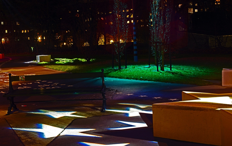 Kvarterpark Nord-Vest Natbillede, belysning i parken