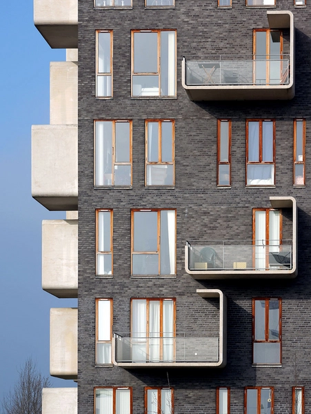 Ørestadshuset Detalje, balkoner, vinduer