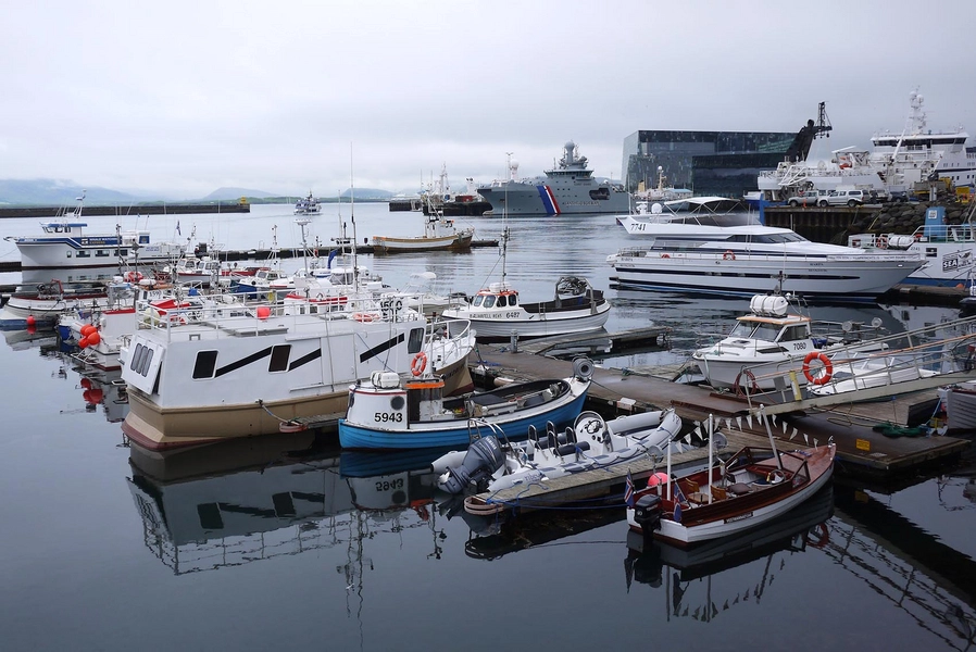 Harpa Bygningen set fra havnen, østfacade