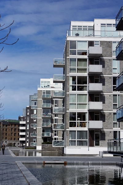 Kommandantens Gård Bebyggelsen set fra syd, blik langs kanalen