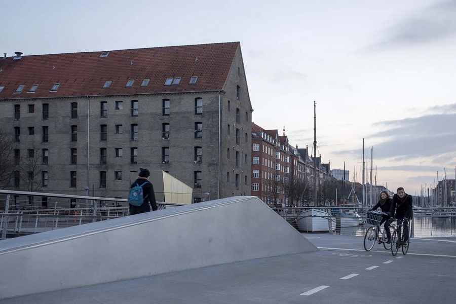 Trangravsbroen og Proviantbroen Metalskærmen skærmer fodgængere fra cyklister