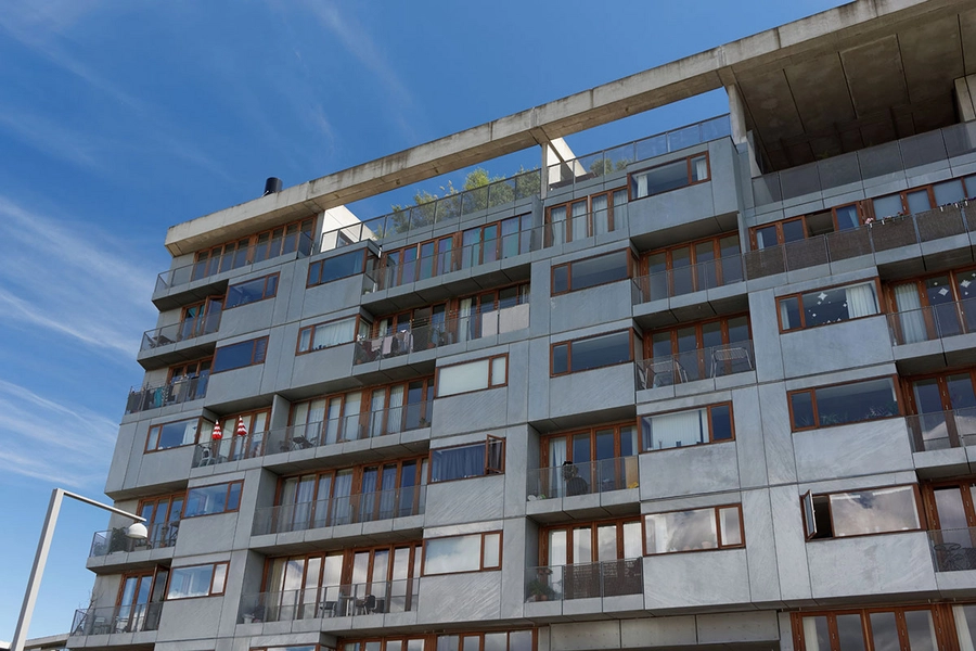 Fælledhaven Facadeudsnit, tagterasse, loggia