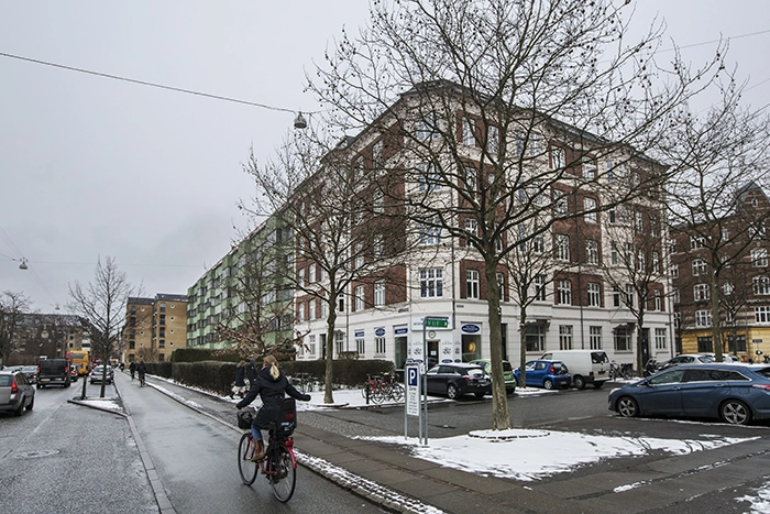 Det Grønne Funkishus Set fra hjørnet af Nyelandsvej og Ndr. Fasanvej