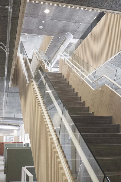 VUC Campus Vejle Træbeklædt trappe der forbinder alle etager