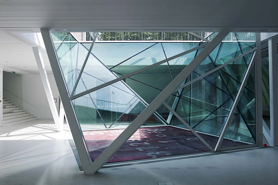 Munkegårdsskolen udvidelse Interiør kælderetage, kontruktion lysgård