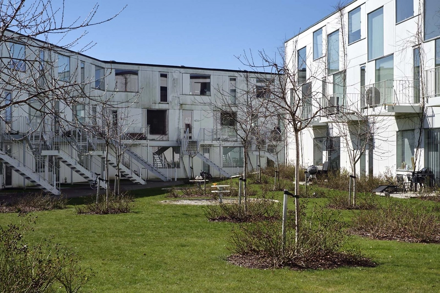 Linkøpingvej boligbebyggelse Landskab med hvidblomstrende træer