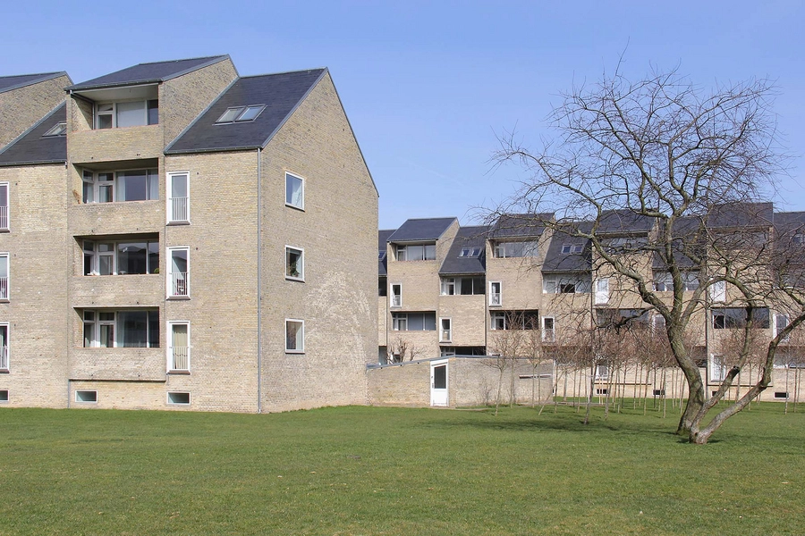 Alléhusene Vestfacader, den midterste af de tre høje blokke skillersig ud med en anderledes dynamisk facadekomposition.