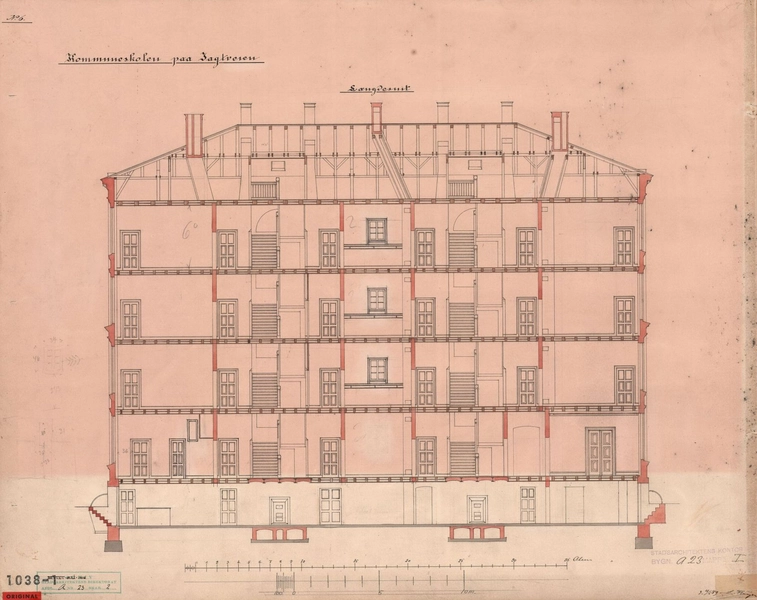 Jagtvejens Skole (Nørrebro Park Skole) Længdesnit