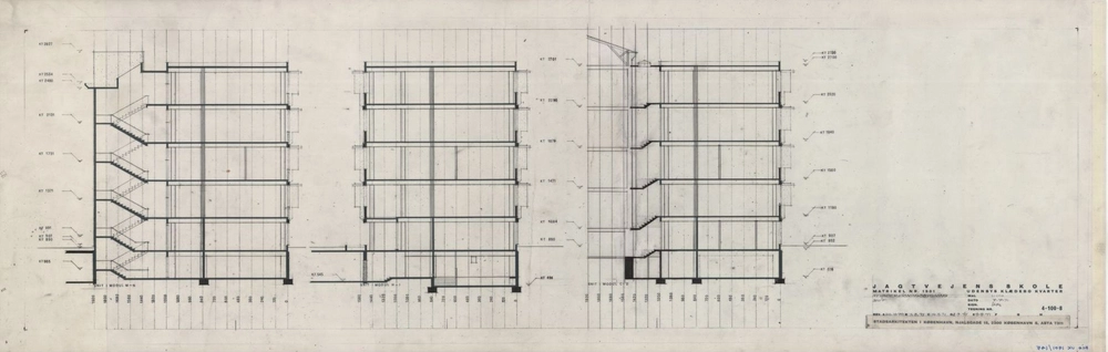 Jagtvejens Skole (Nørrebro Park Skole) Jagtvejens Skole, Undervisningsbygning, snit