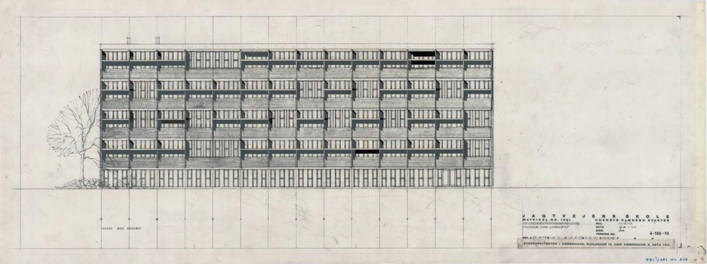 Jagtvejens Skole (Nørrebro Park Skole) Jagtvejens Skole, Undervisningsbygning, facade mod nordøst