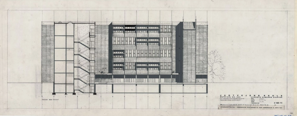 Jagtvejens Skole (Nørrebro Park Skole) Jagtvejens Skole, Undervisningsbygning, facade mod sydvest