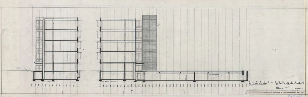 Jagtvejens Skole (Nørrebro Park Skole) Jagtvejens Skole, Undervisningsbygning, snit