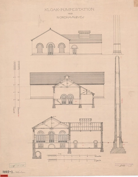 Kloakpumpestation, Præstøgade Facader og snit