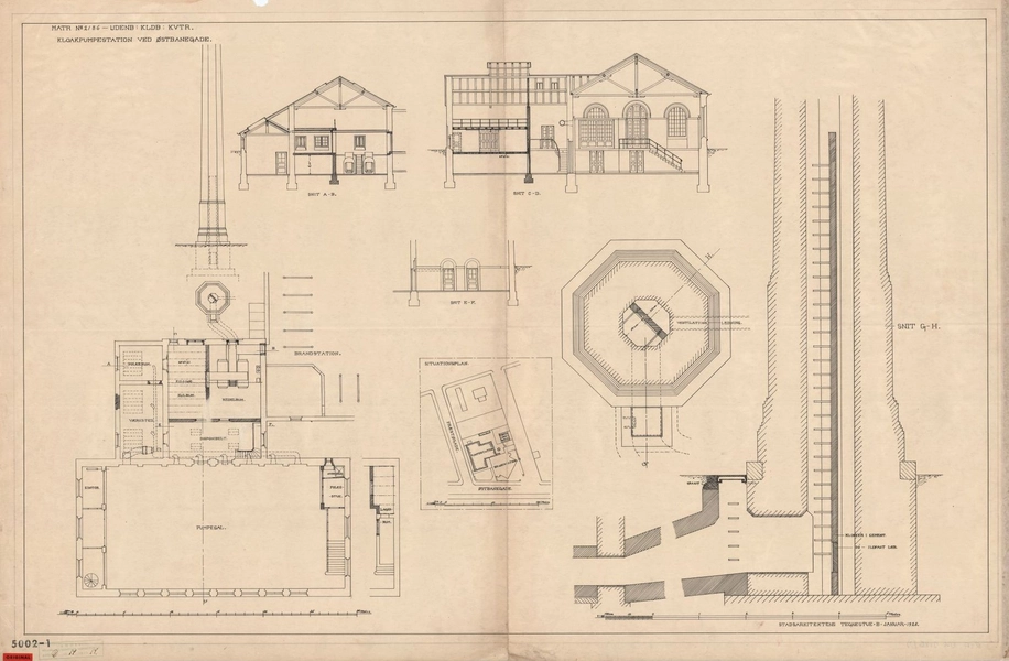 Kloakpumpestation, Præstøgade Ombygning. Plan og snit