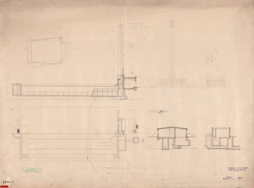 Kloakpumpestation, Svanemøllen Kloakpumpestation v. Svanemøllen. Skyllebassiner, snit.