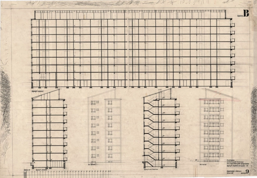 Bellmansgade-Borgervænget Bygning B, længdesnit, snit og gavle