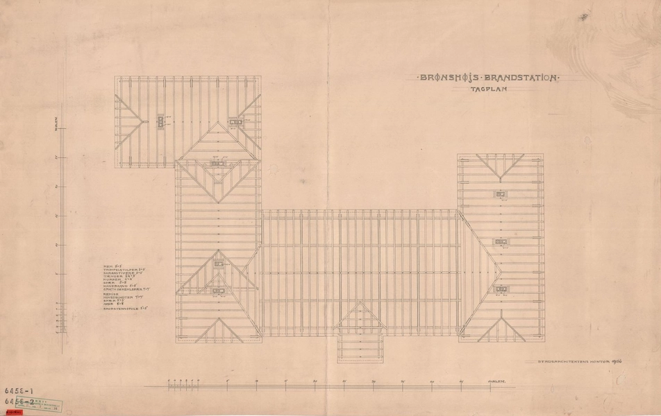 Tomsgårdens Brandstation Hovedbygning. Tagplan