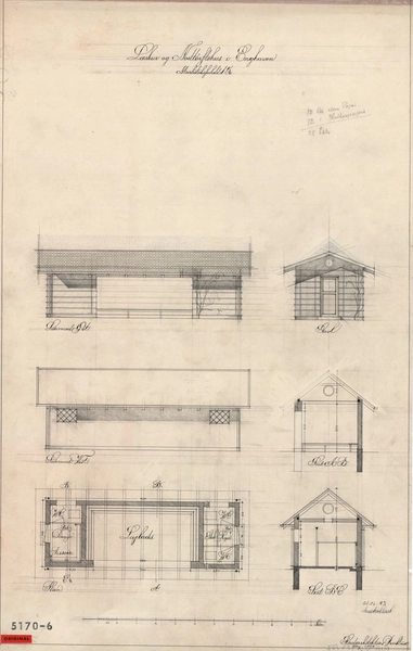Enghaveparken Læskur og nødtørftshus. Plan, snit og facader