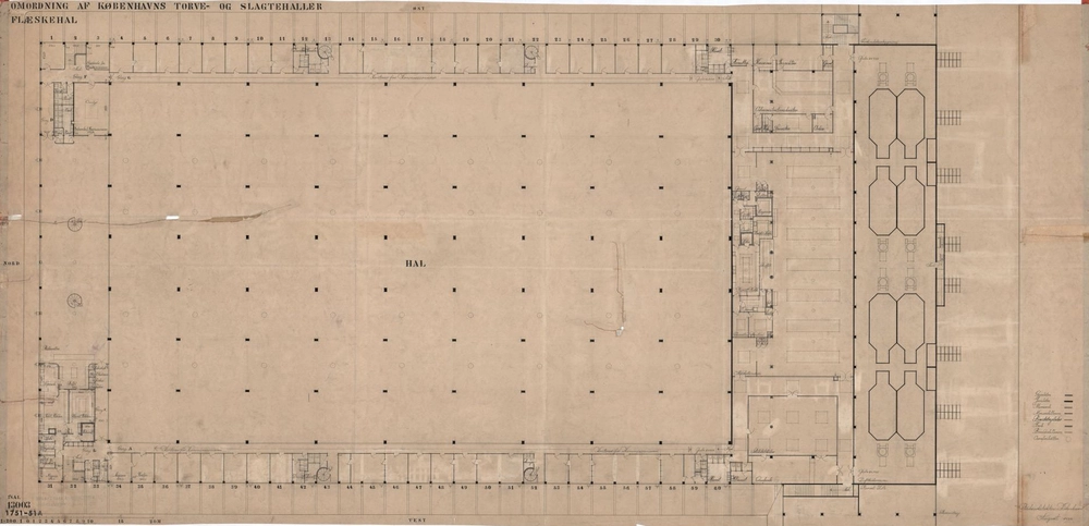 Flæskehallen, Kødbyen Bygning 1, Kød -og flæskehal, plan af 1.sal