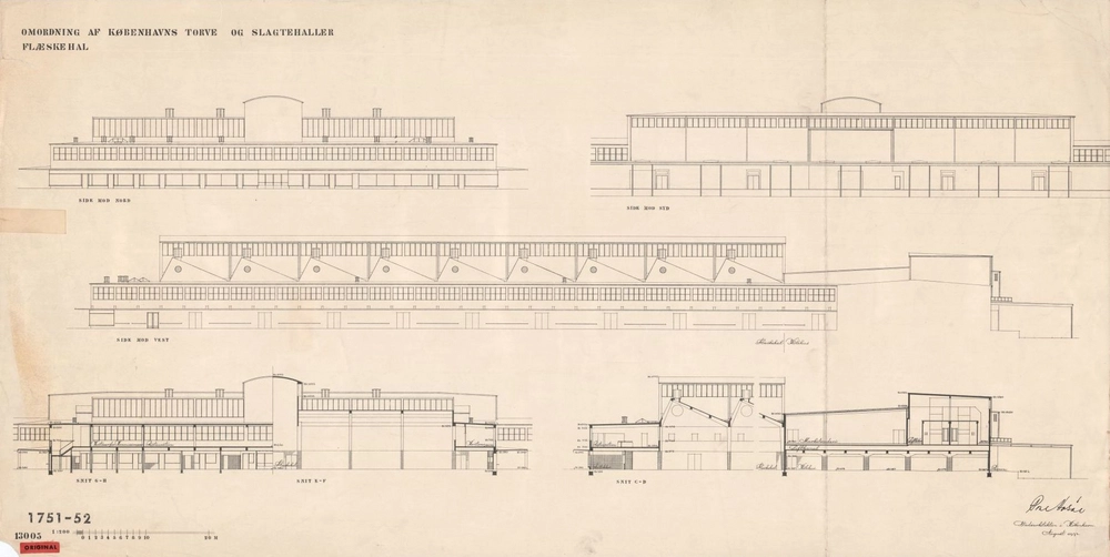Flæskehallen, Kødbyen Bygning 1, Flæskehallens kølehus, facader og snit
