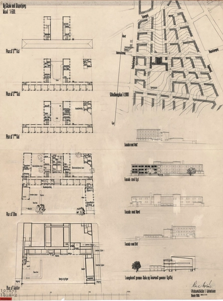 Grundtvigskolen (Tagensbo Skole) Forarbejde, etageplaner, facader og situationsplan