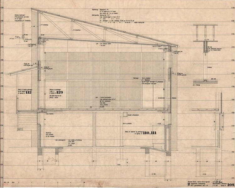Hanssted Skole Særklassefløj, snit i gymnastiksal