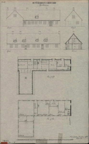 Rytterskolen i Brønshøj Plan, snit og facader