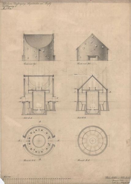 Tinghøjbeholderen Ventilbygning 2: plansnit, snit og facader