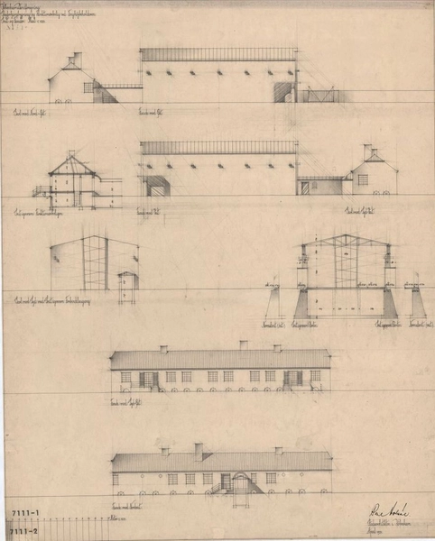 Tinghøjbeholderen Skyderhanebygning og funktionærbolig, snit og facader