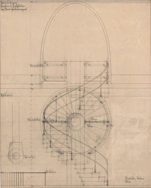 Tinghøjbeholderen Nedgangstårne: trappe, gelænder og vandstandsviserapparat; detailler