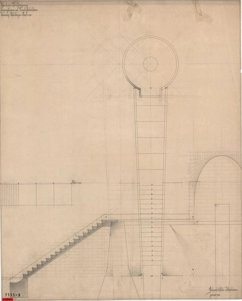 Tinghøjbeholderen Nedgangstårne: udvendig betontrappe; detailler