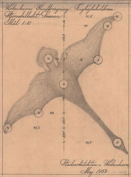 Tinghøjbeholderen Nedgangstårne: stjernebillede: svanen; detailler