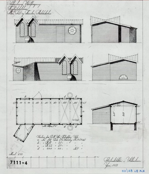 Tinghøjbeholderen Redskabsskur: plan, snit og facader