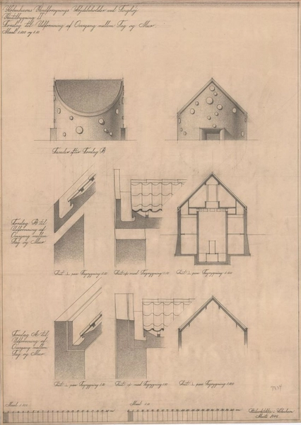 Tinghøjbeholderen Ventilbygning 2: forslag til udformning af overgangen mellem tag og mur