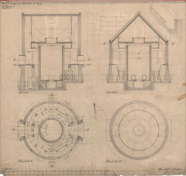 Tinghøjbeholderen Ventilbygning 2: plansnit og snit