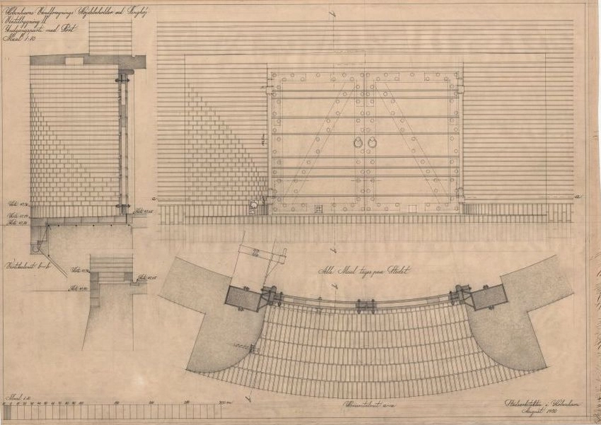 Tinghøjbeholderen Ventilbygning 2: indgangsparti med porte, ombygning