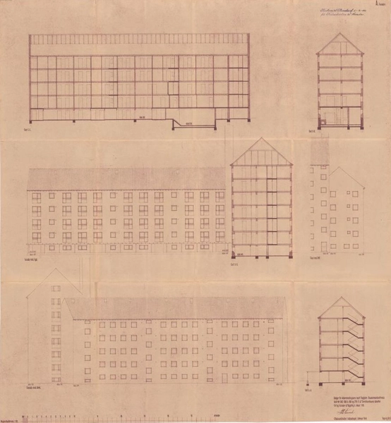 Voldboligerne, Christianshavn Bygning A: Snit og Facader
