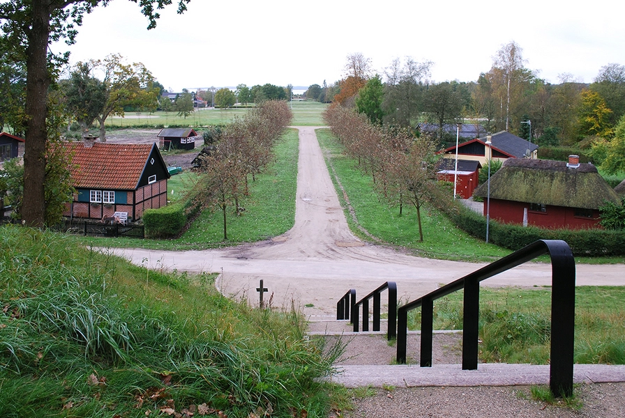 Femmøller Strand Kig fra Kirkebakken langs Kulturaksen mod syd.