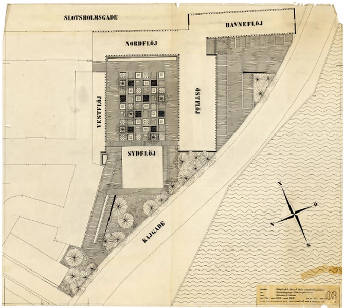 Tjæreborg - Ministerialbygningen Slotsholmsgade 12 Situationsplan med haveplan fra KU's samling af havetegninger
