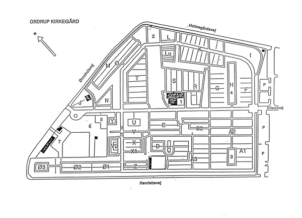 Ordrup Kirkegård Plan af kirkegården