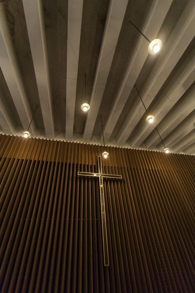 Mariebjerg kapel Lamelstruktur i væg og loft i Lille Kapel