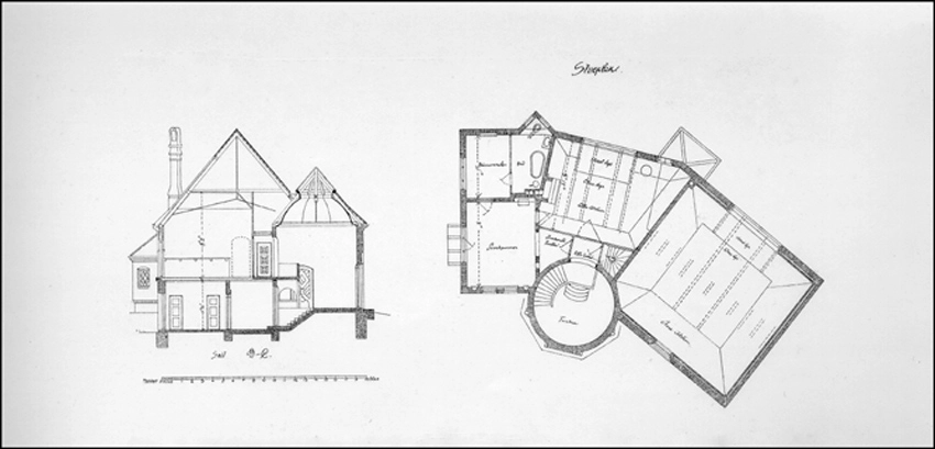 J.F. Willumsens Villa Lodret snit og stueplan