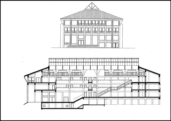 BUPL - Pædagogernes Hus Længdesnit og facade