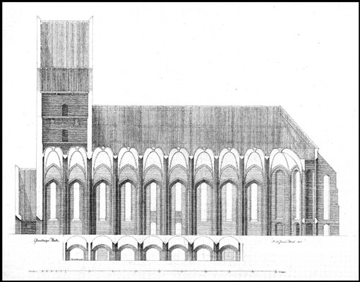 Grundtvigs Kirke - Grundtvigskirken Længdesnit
